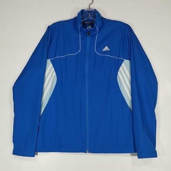 Adidas Jacket Women's Large Team Performance Full Zip Long Sleeve Blue White - Picture 1 of 7